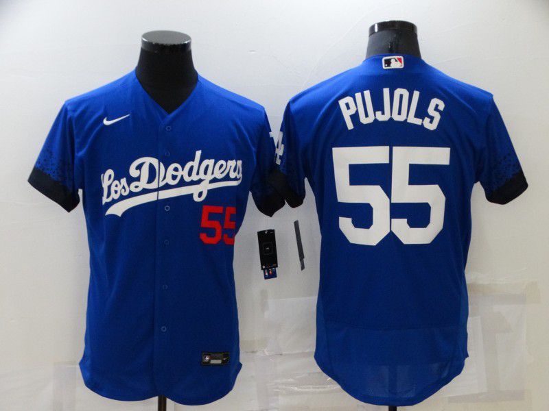 Men Los Angeles Dodgers 55 Pujols Blue City Edition Elite Nike 2021 MLB Jersey